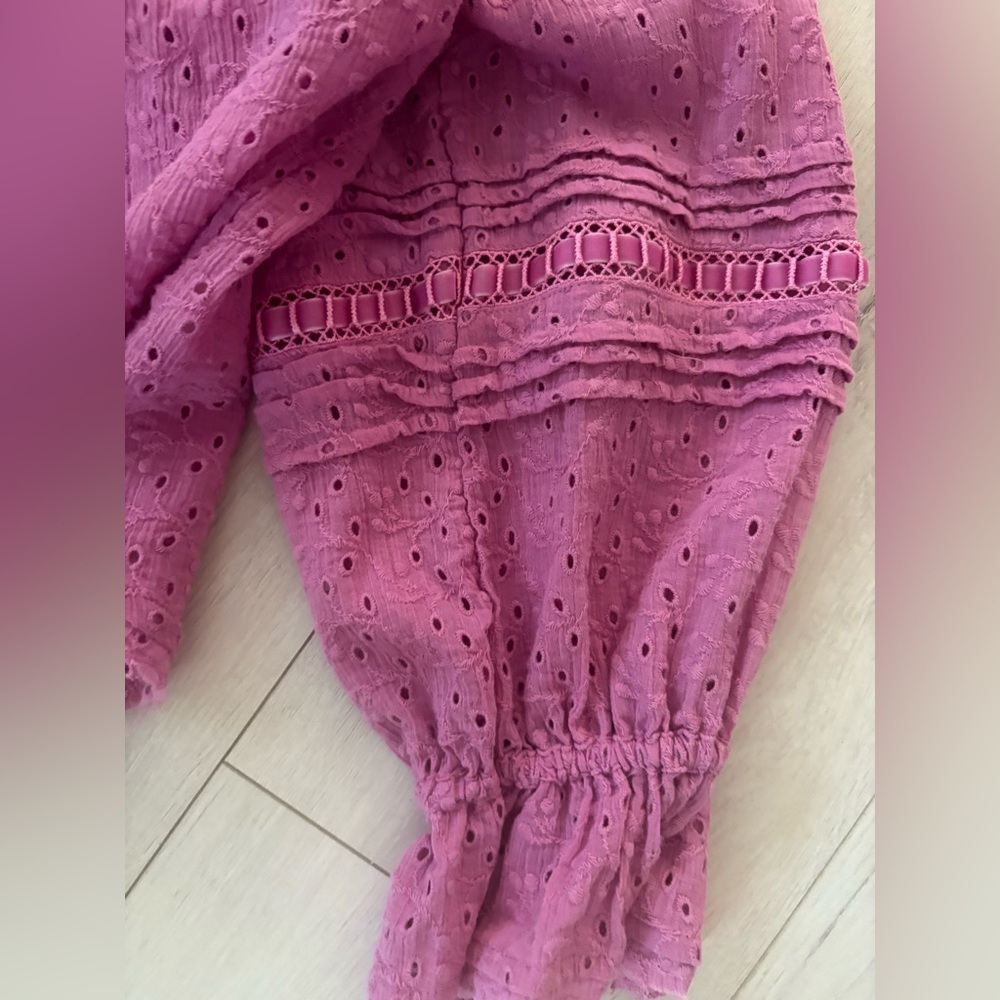 Free People Pink V-Neck Blouse with Eyelet Details - Picture 3 of 3